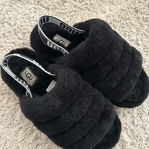 UGG Black Plush Slippers